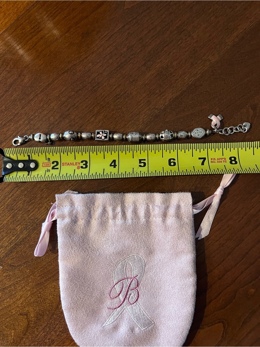 Brighton Breast Cancer Beaded Bracelet with gift pouch. Perfect gift.